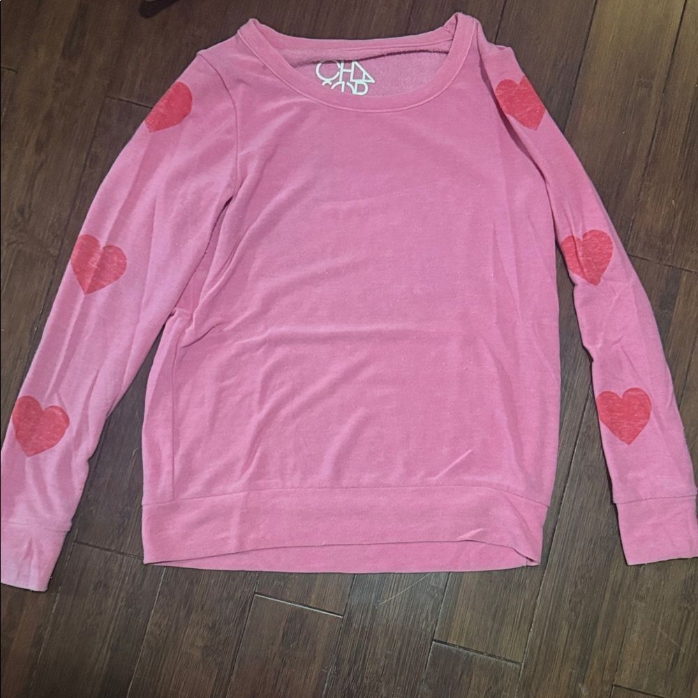 Pink Heart Sleeve Lightweight Top Sweater Soft Long Sleeves Size Small